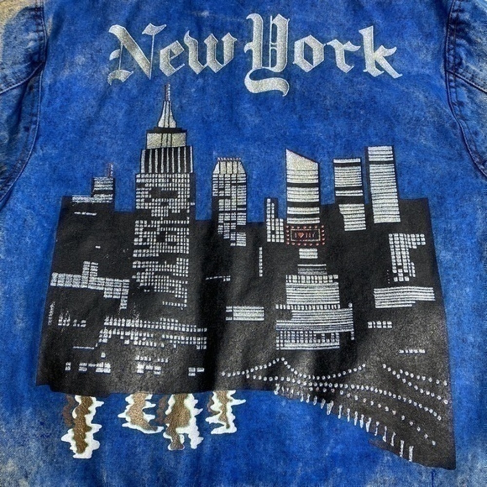 Vintage acid washed denim jacket with NYC on the back Medium unisex - Picture 2 of 7